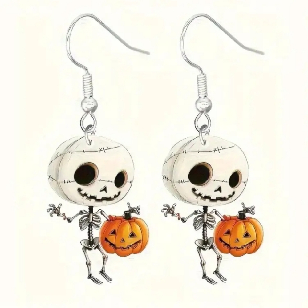 Halloween Skeleton Pumpkin Earrings